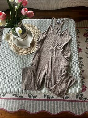 Urban Outfitters Brown Ribbed V-Neck Lounge Jumpsuit